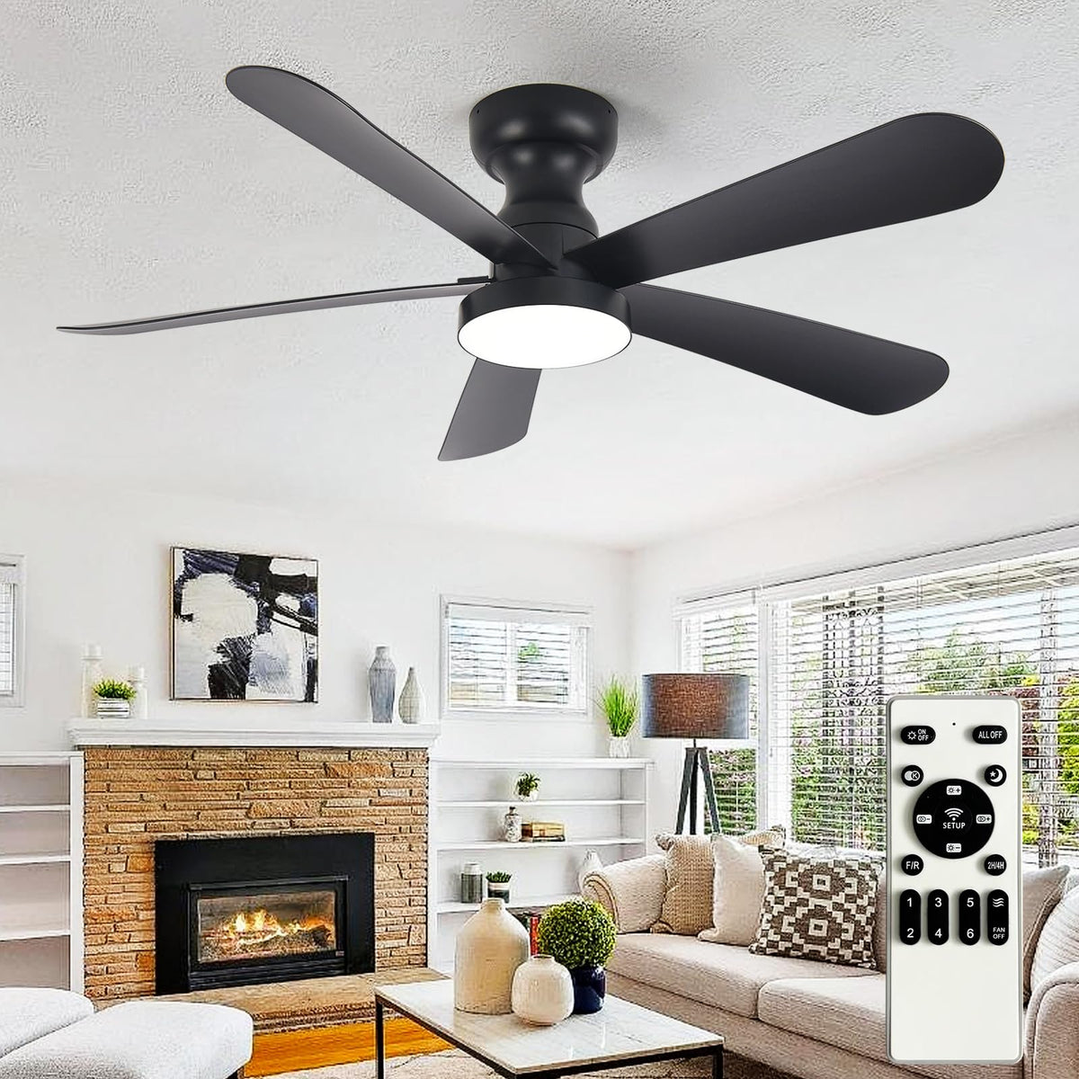 Depuley 42-inch ceiling fan with light in a modern living room showing flush-mount design