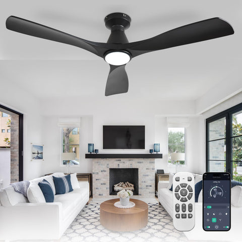 Depuley 52-inch ceiling fan with light, black, three blades for living areas