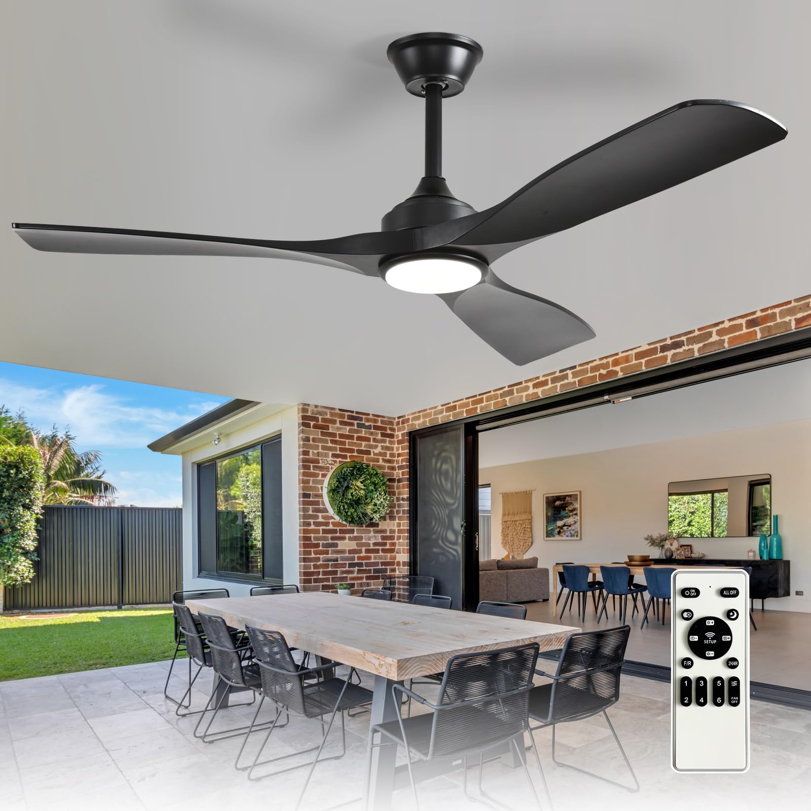 Depuley 52-inch black ceiling fan with light for indoor and outdoor use
