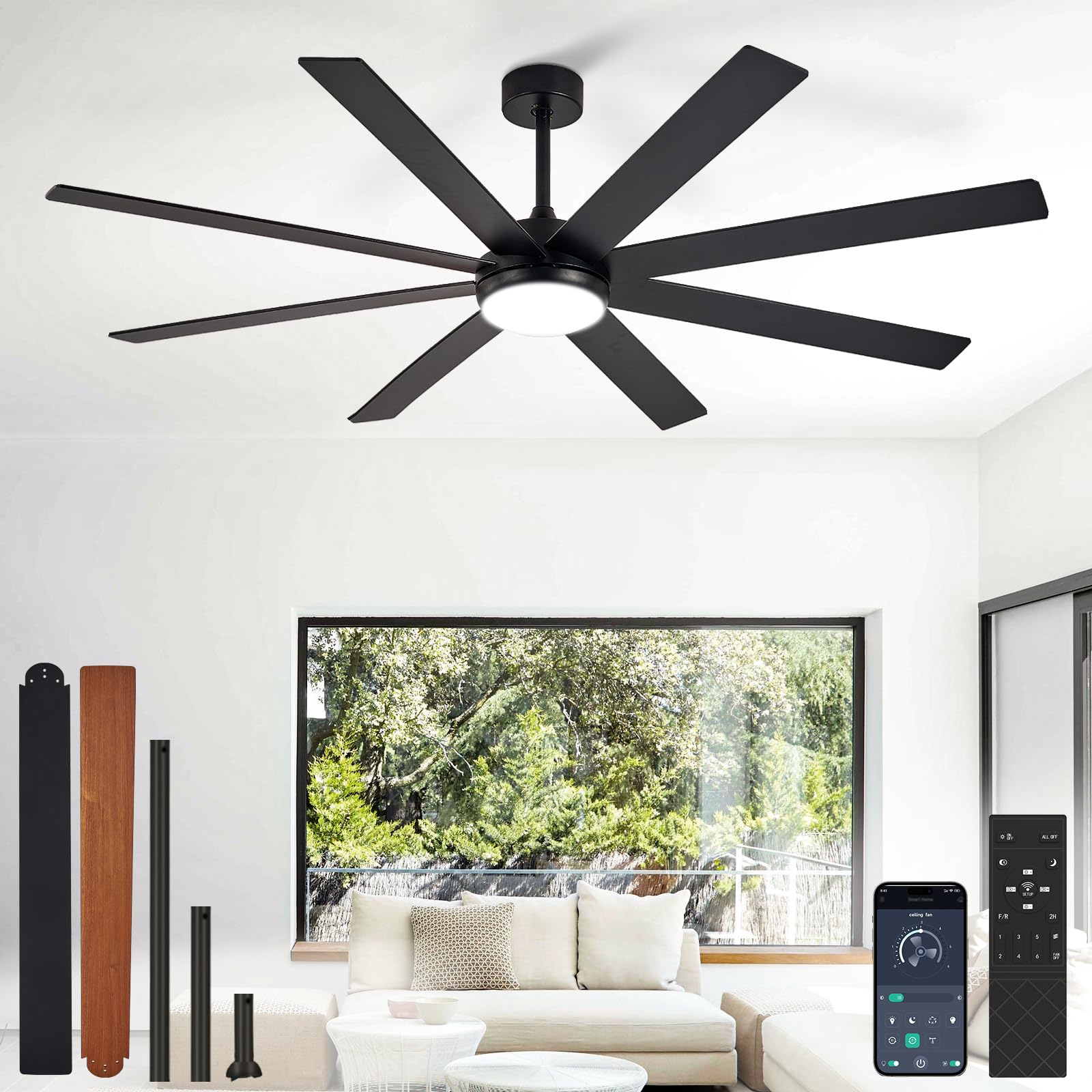 Depuley 66 inch ceiling fan with two color blades for versatile indoor or outdoor spaces
