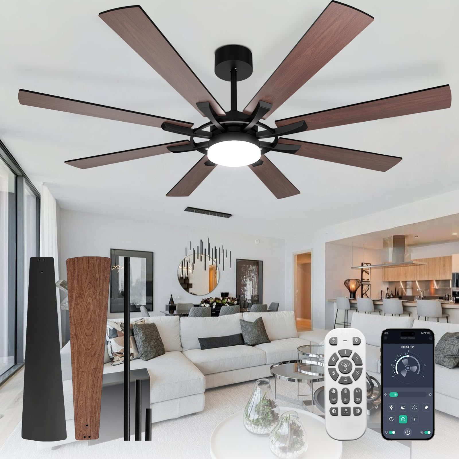 Depuley 72-inch ceiling fan with light over patio for wide airflow