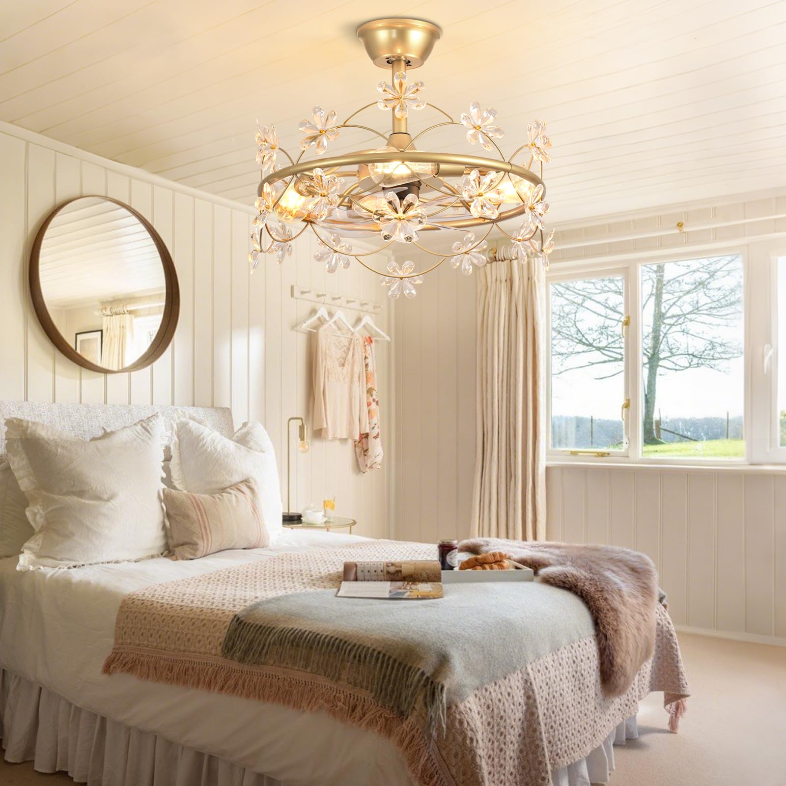 Depuley bedroom fandelier gold with remote control for easy mood lighting.