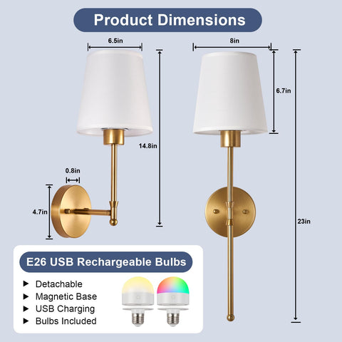 Depuley brushed gold wall light with durable metal frame and fabric shade.