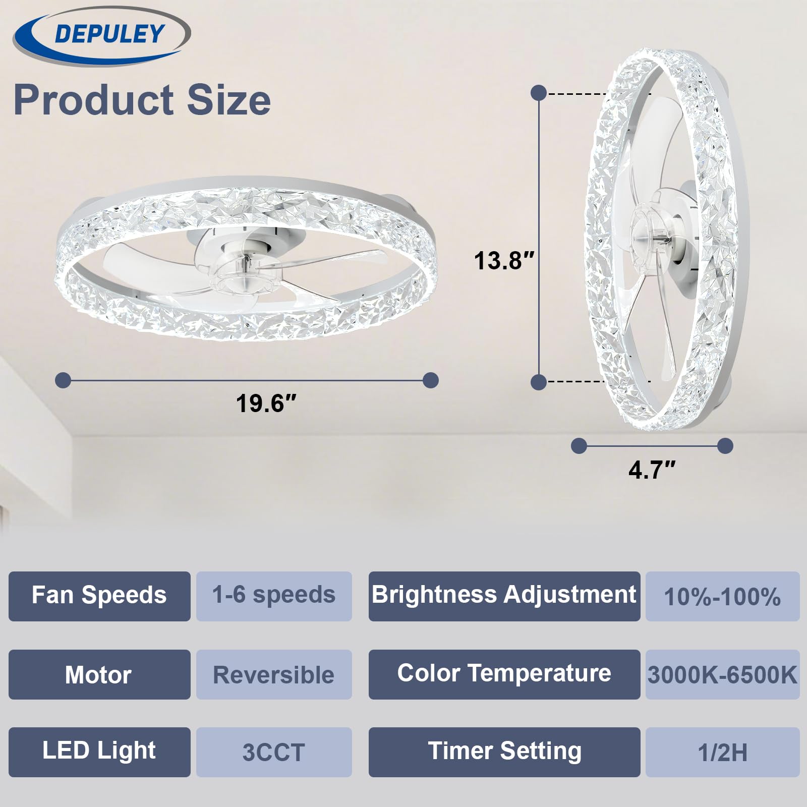 Depuley crystal light ring closeup highlights luxury lighting and crystal accents.