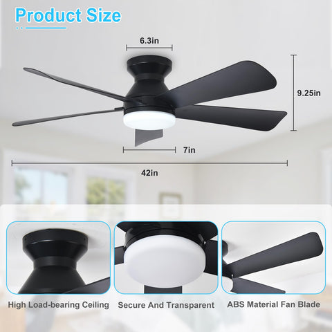 Depuley dimmable LED light with black finish on ceiling fan.