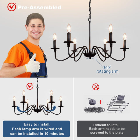 Depuley Farmhouse Chandelier iron construction ensures durable lighting