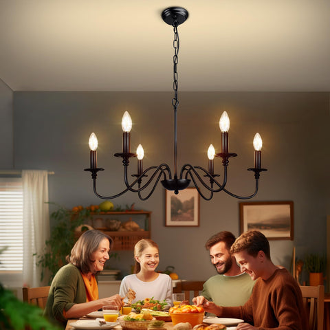 Depuley Farmhouse Chandelier matte-black-finish adds rustic-modern elegance to living spaces