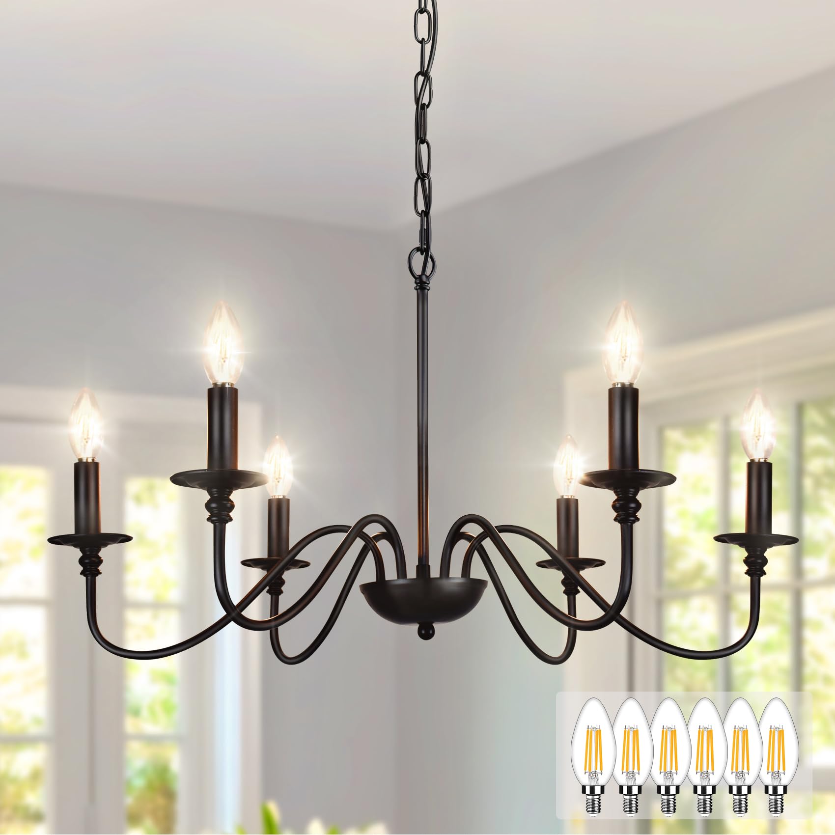 Depuley Farmhouse Chandelier six-arm black creates bold dining-room ambiance