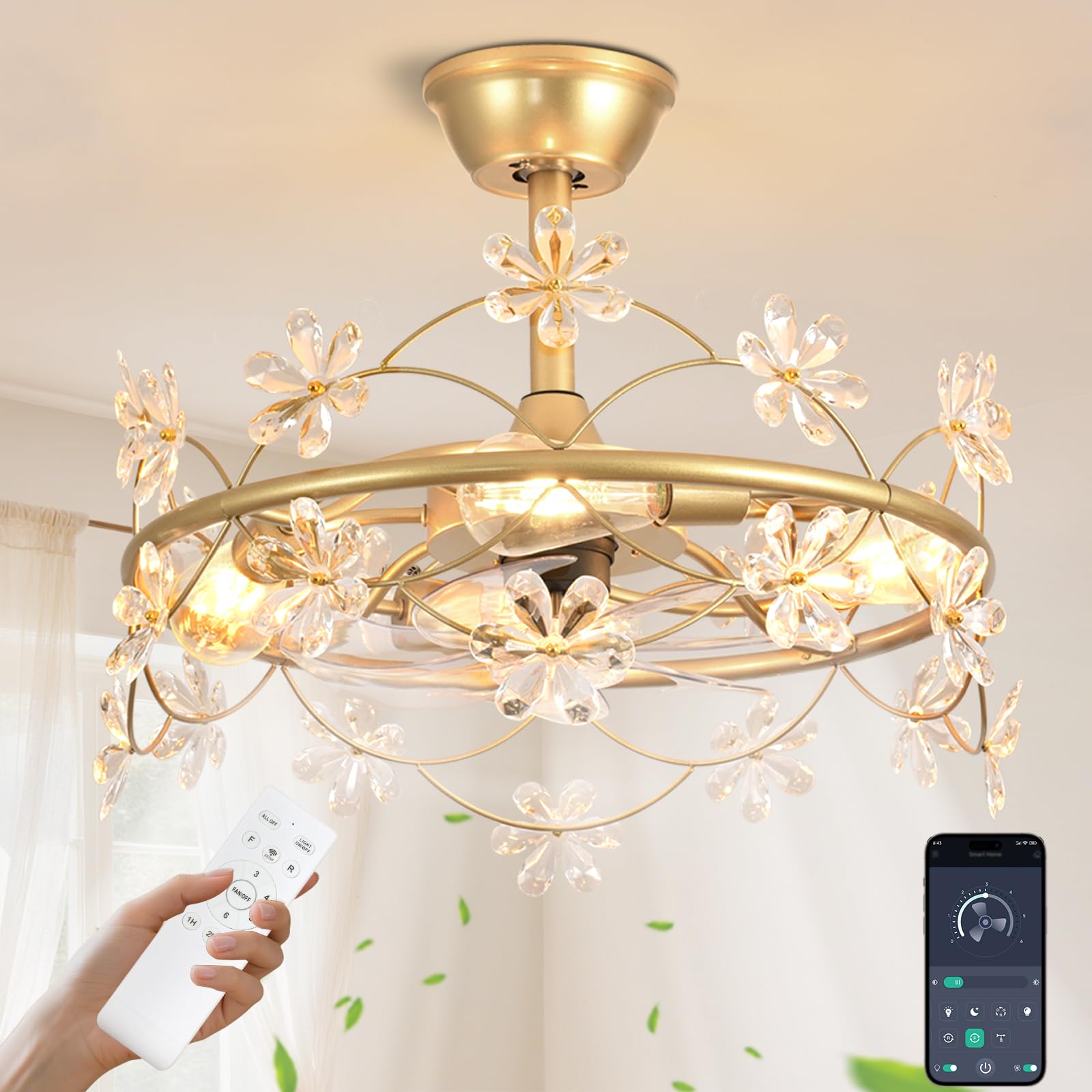 Depuley flower fandelier gold cage with lights brightens living rooms.