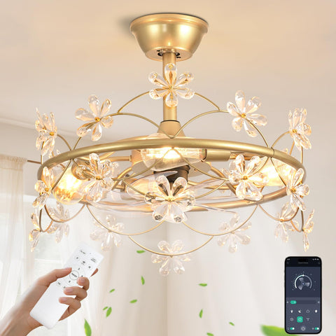 Depuley flower fandelier gold cage with lights brightens living rooms.