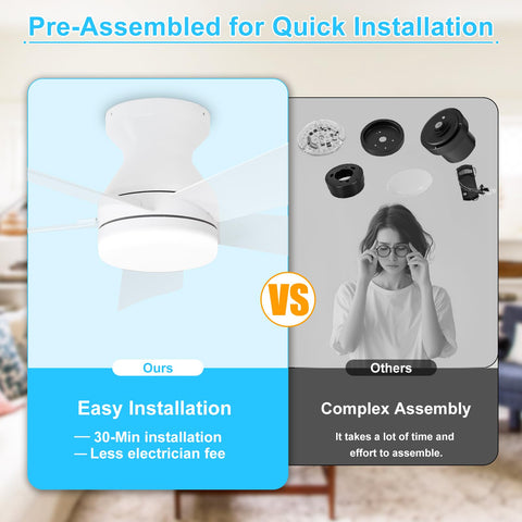 Depuley flush-mount design fits compact ceilings in bedroom or patio.