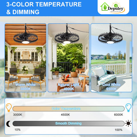 Depuley plug-in ceiling fan for patios, quick setup with 16.5 ft cord.
