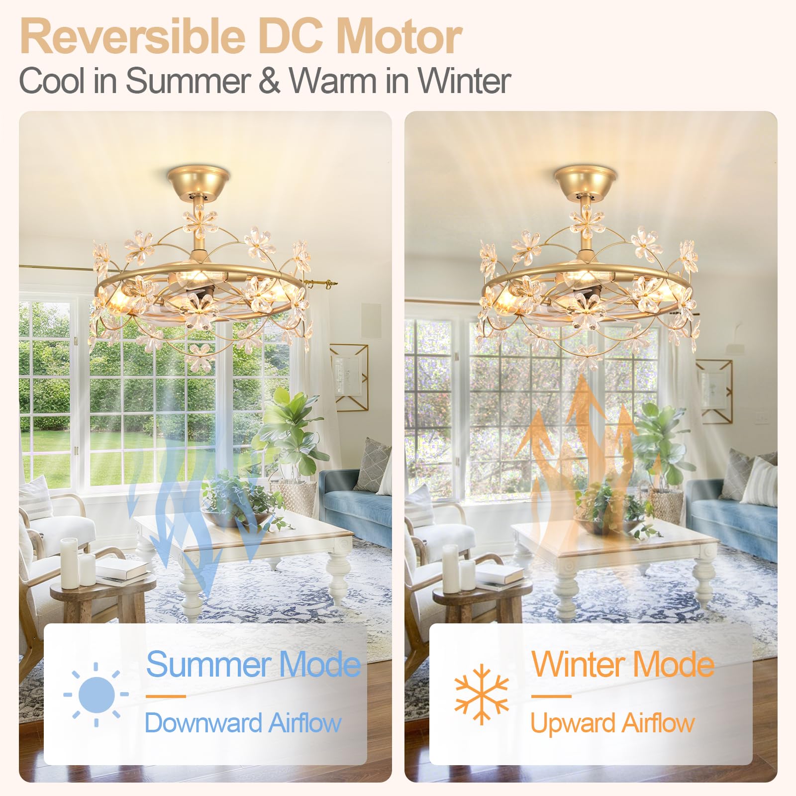 Depuley gold fandelier with ornate petals adds elegant focal point.