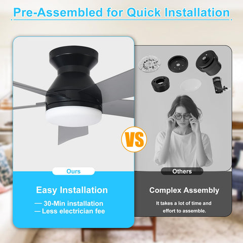 Depuley indoor-outdoor ceiling fan in black for patios and rooms.
