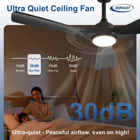 Depuley quiet DC motor ceiling fan with remote in black
