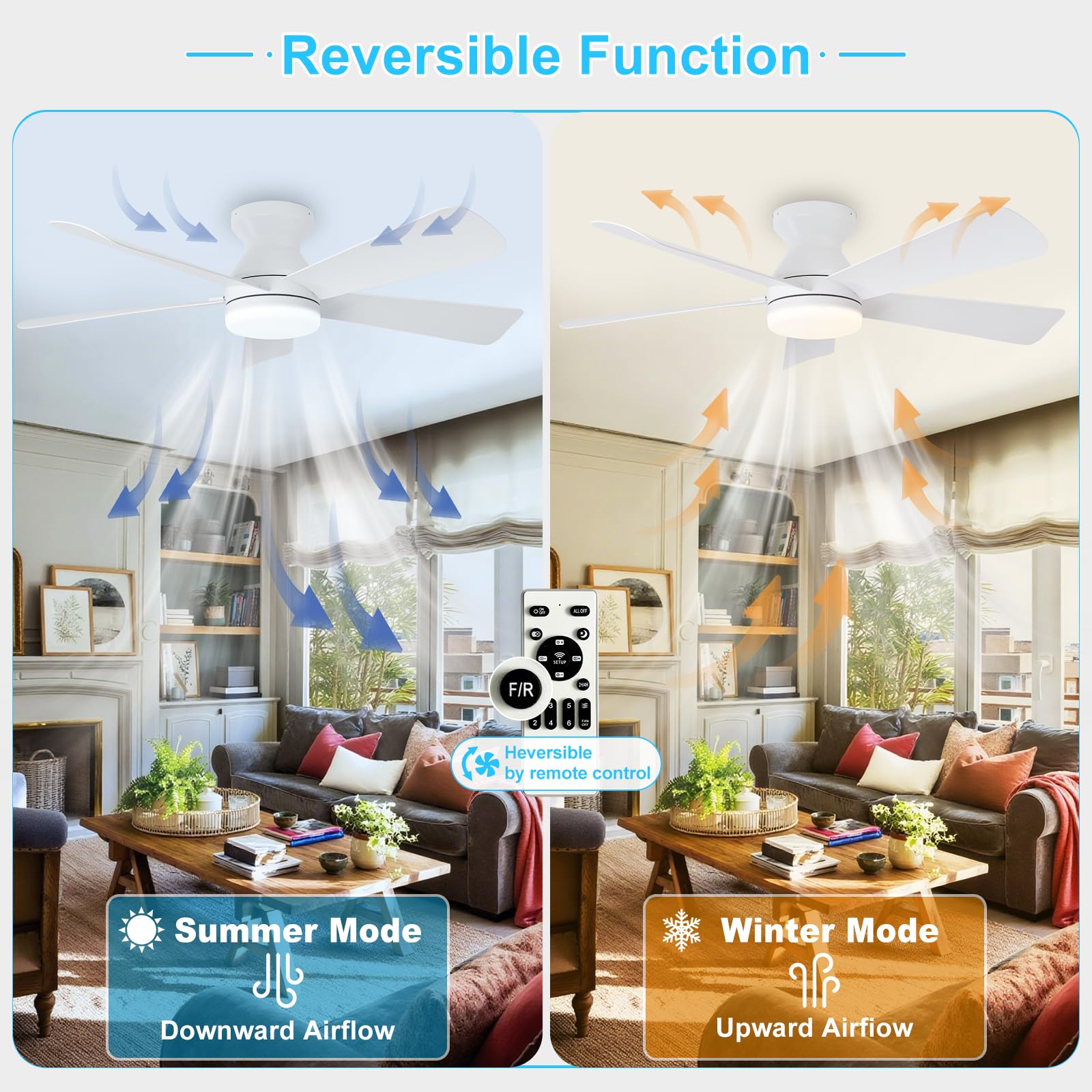 Depuley remote-controlled ceiling fan with quiet DC motor for calm evenings.