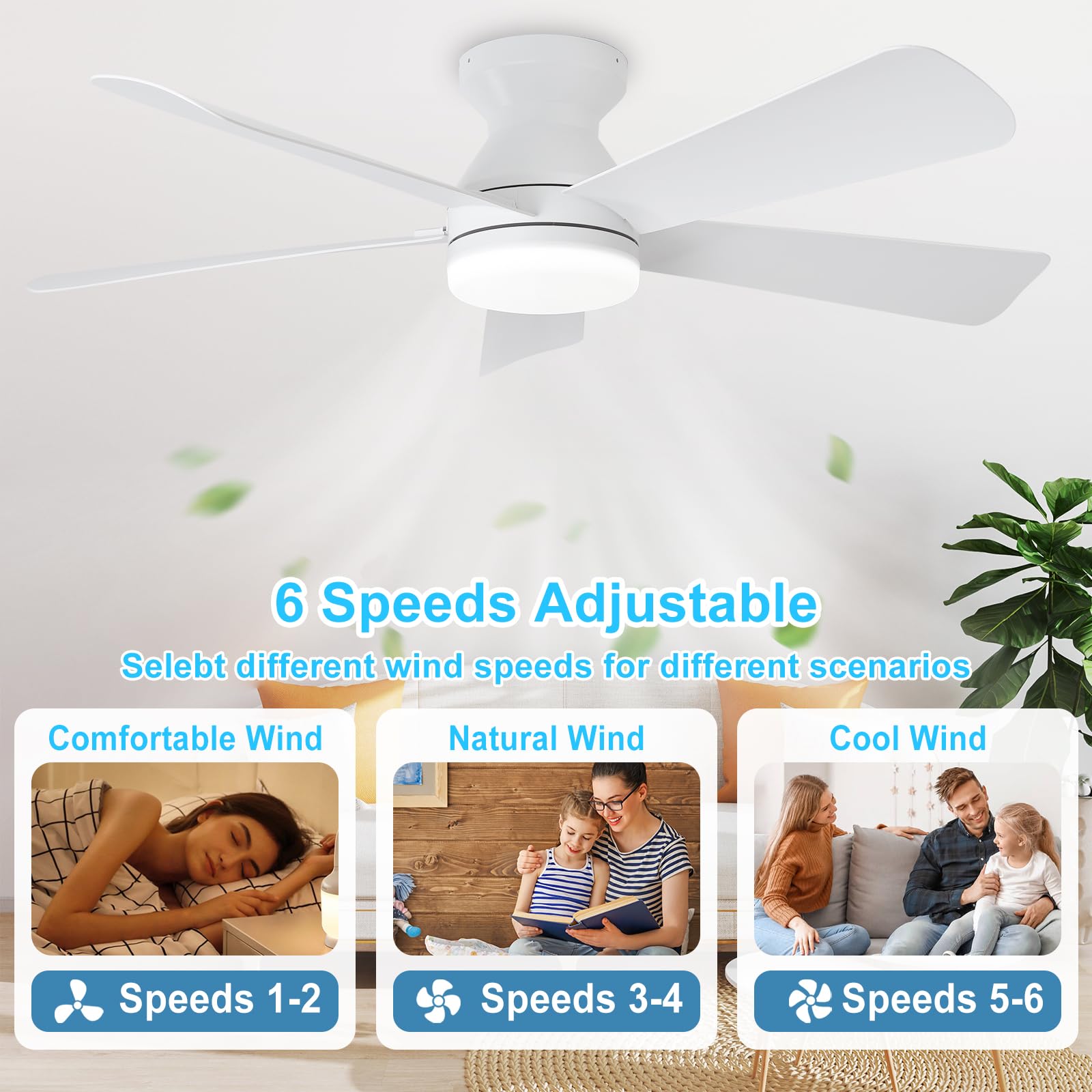 Depuley reversible copper motor supports summer cooling and winter air circulation.