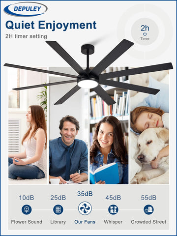 Depuley quiet reversible DC motor supports summer downdraft and winter updraft for comfort.