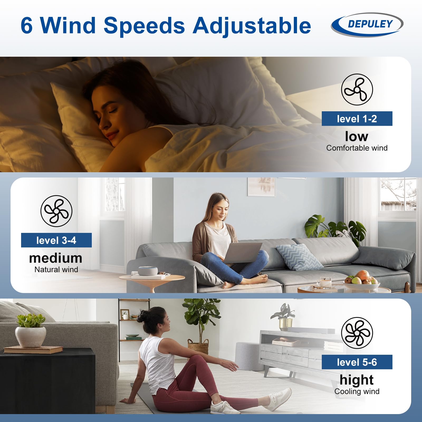 Depuley DC motor with load protection safety feature on blades