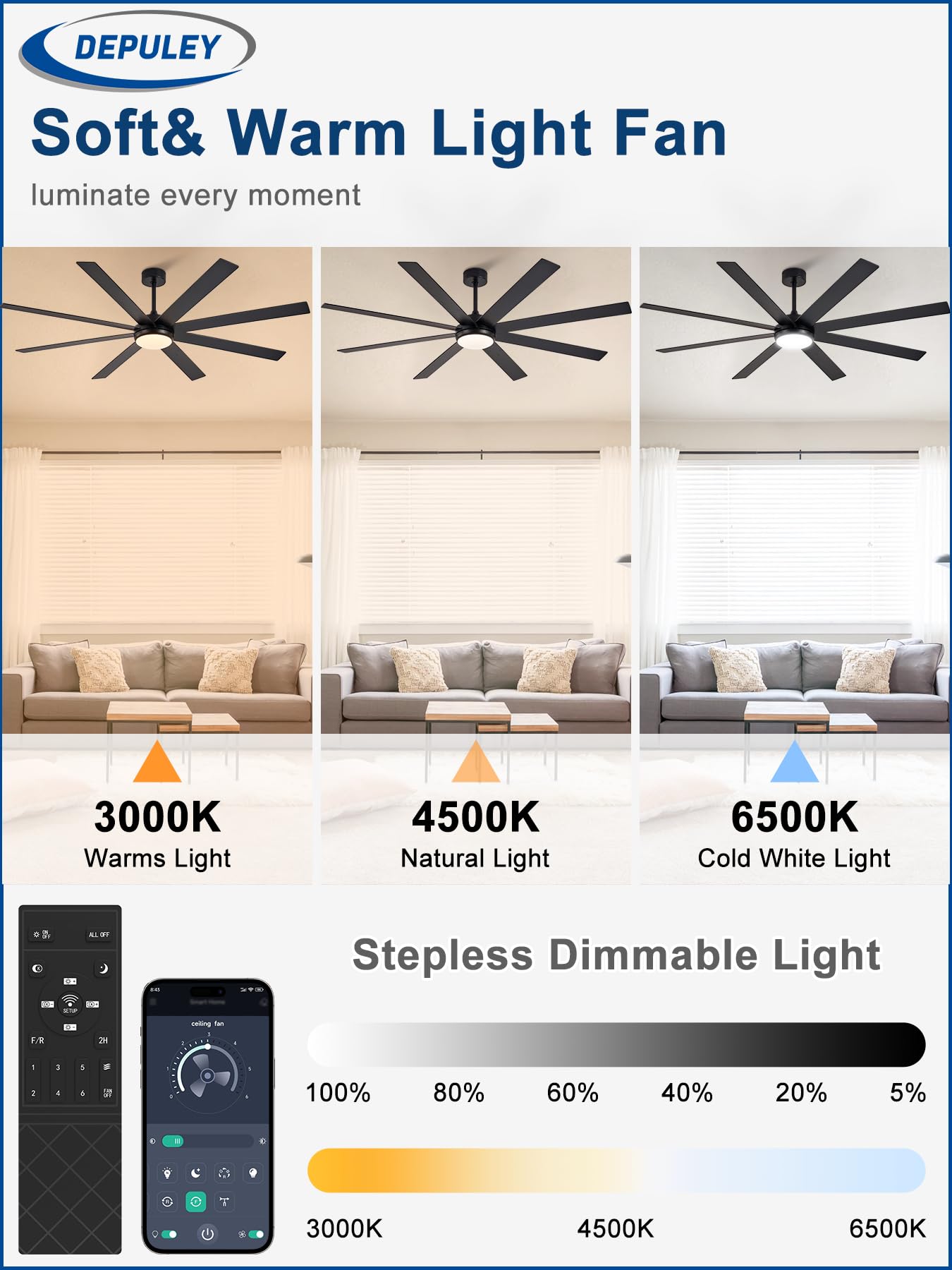 Depuley 6 speeds ensure precise airflow to fit rooms of varying sizes.
