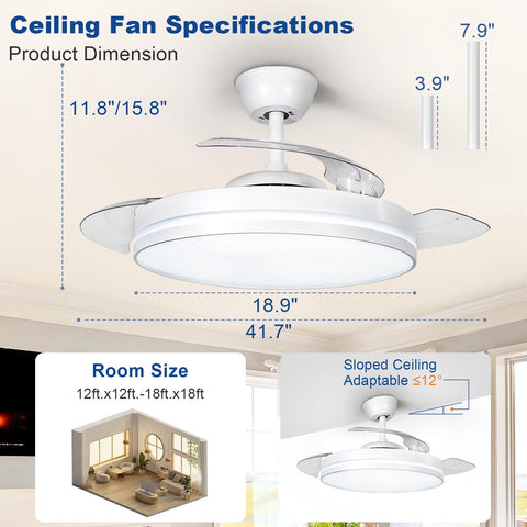 Depuley space-saving design blends fan and chandelier lighting.