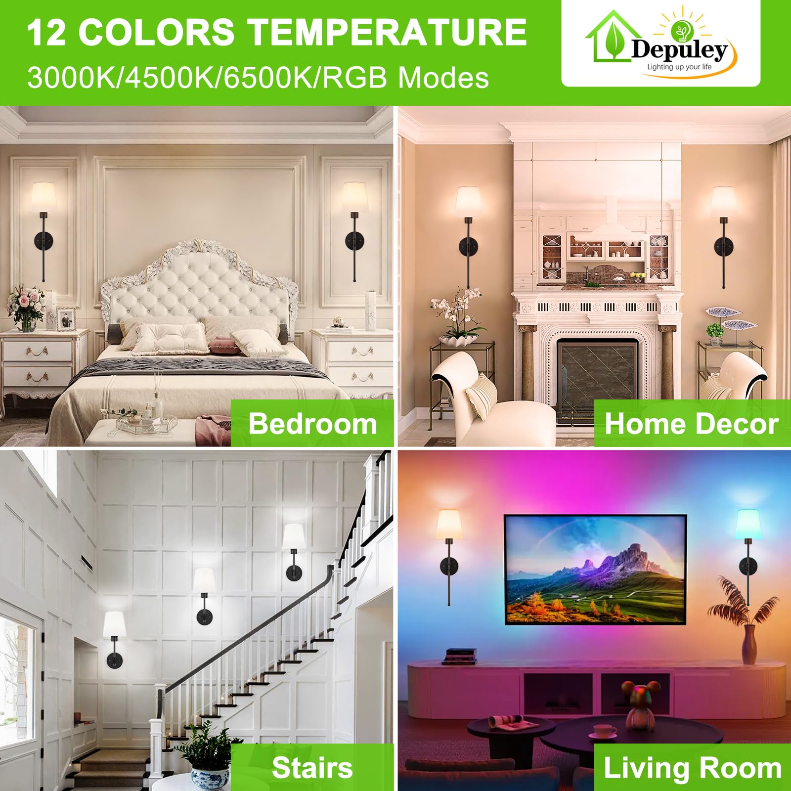 Depuley two-pack wall lights install in minutes for flexible décor