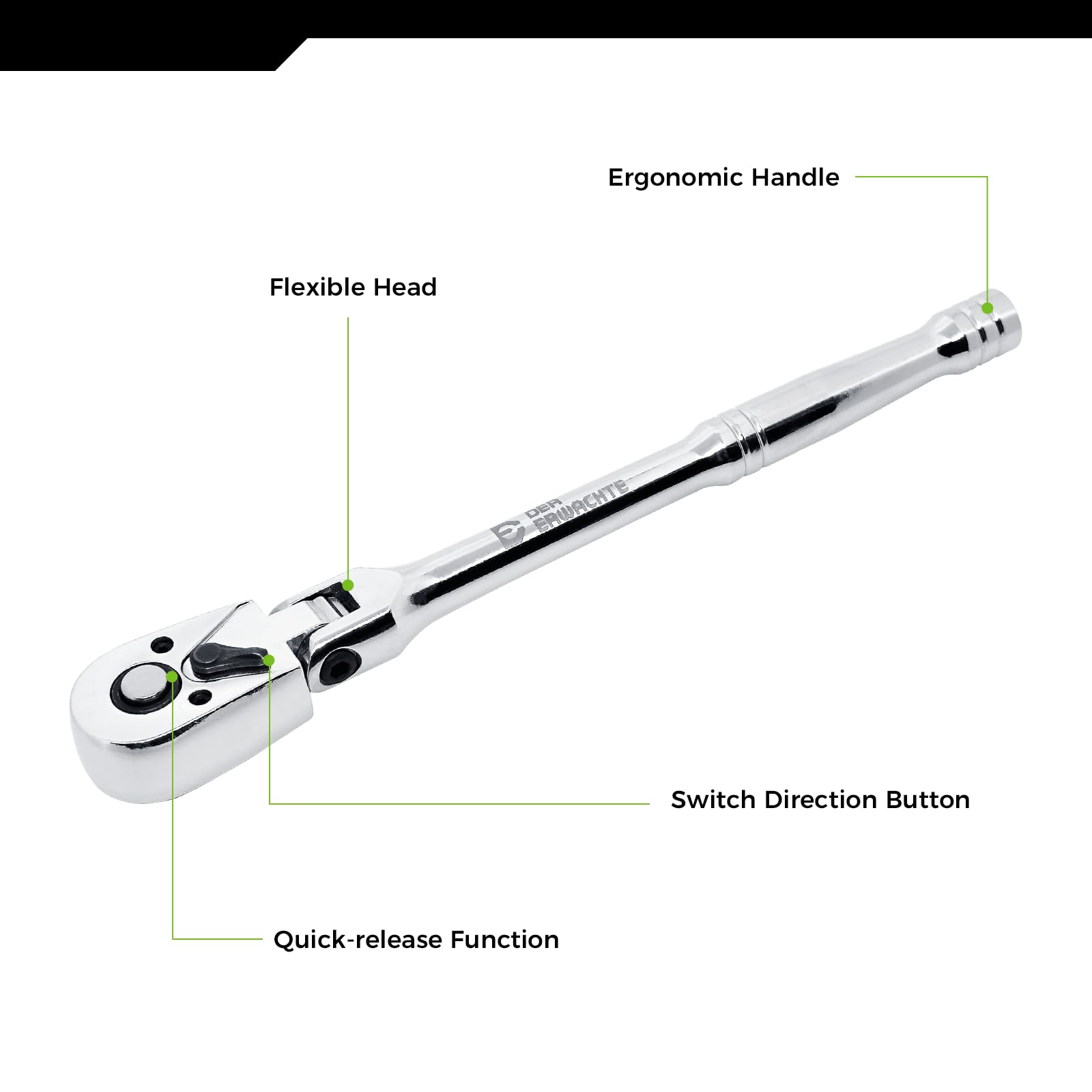 Der Erwachte flex-head ratchet 3/8 drive handles mid-size fasteners smoothly.
