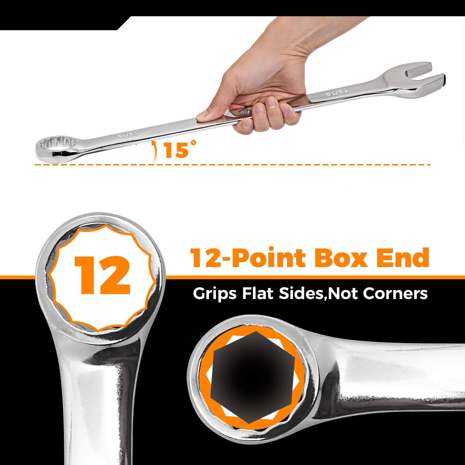 Der Erwachte 12-point box ends prevent slippage for secure fastener engagement