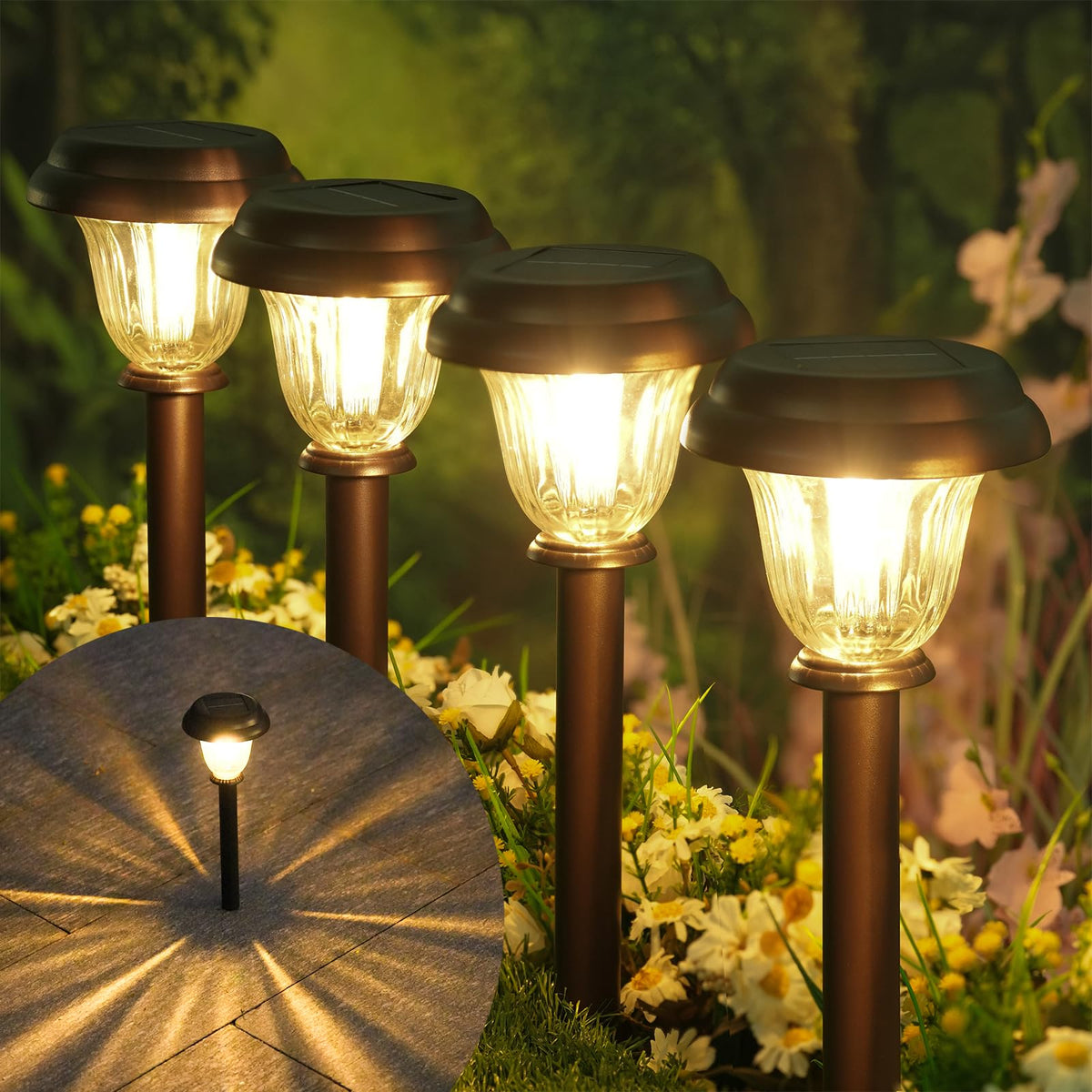 DERAYSION solar lights with metal stainless steel and glass for premium curb appeal.
