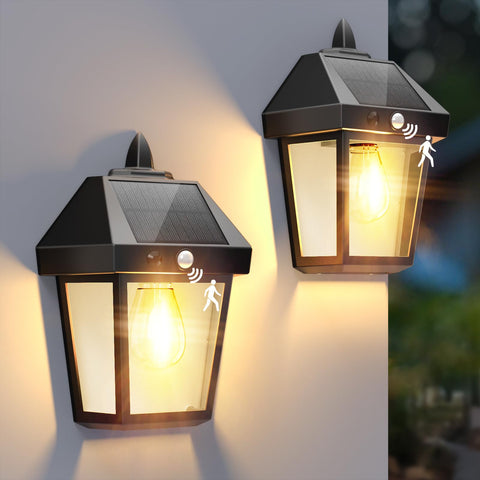 DERAYSION solar porch light with motion sensor illuminating entryways safely.