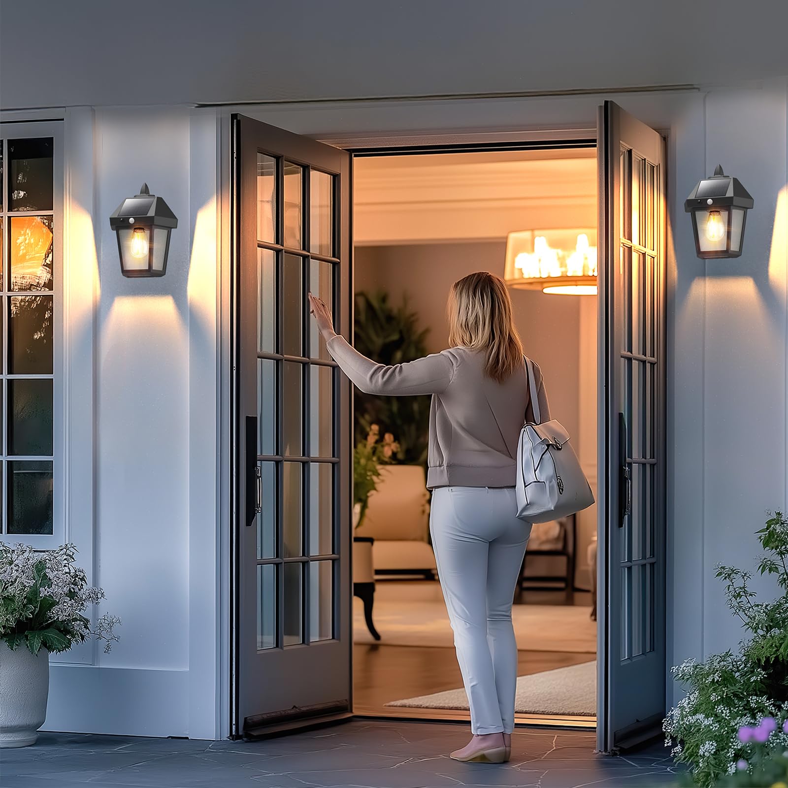 DERAYSION wall lantern outdoor porch light distributes light evenly across the facade.