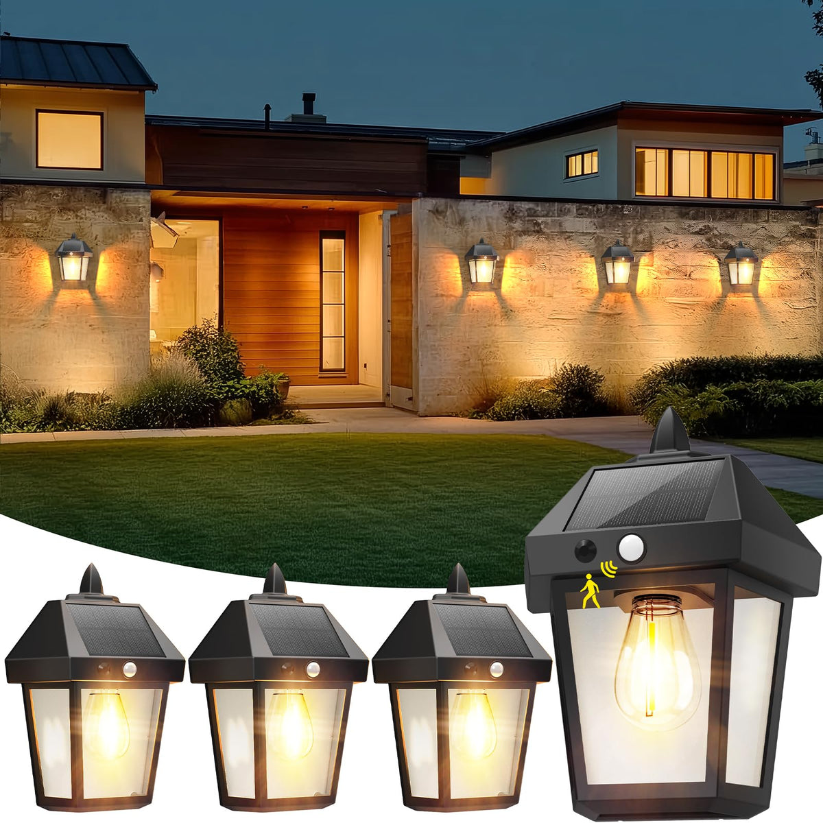 DERAYSION solar wall lanterns 9-inch front view ideal for porch lighting.
