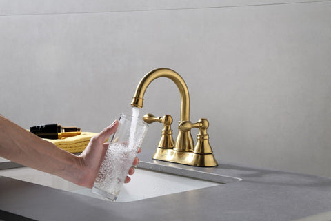 Derengge brushed gold faucet ceramic cartridge delivers drip-free performance.
