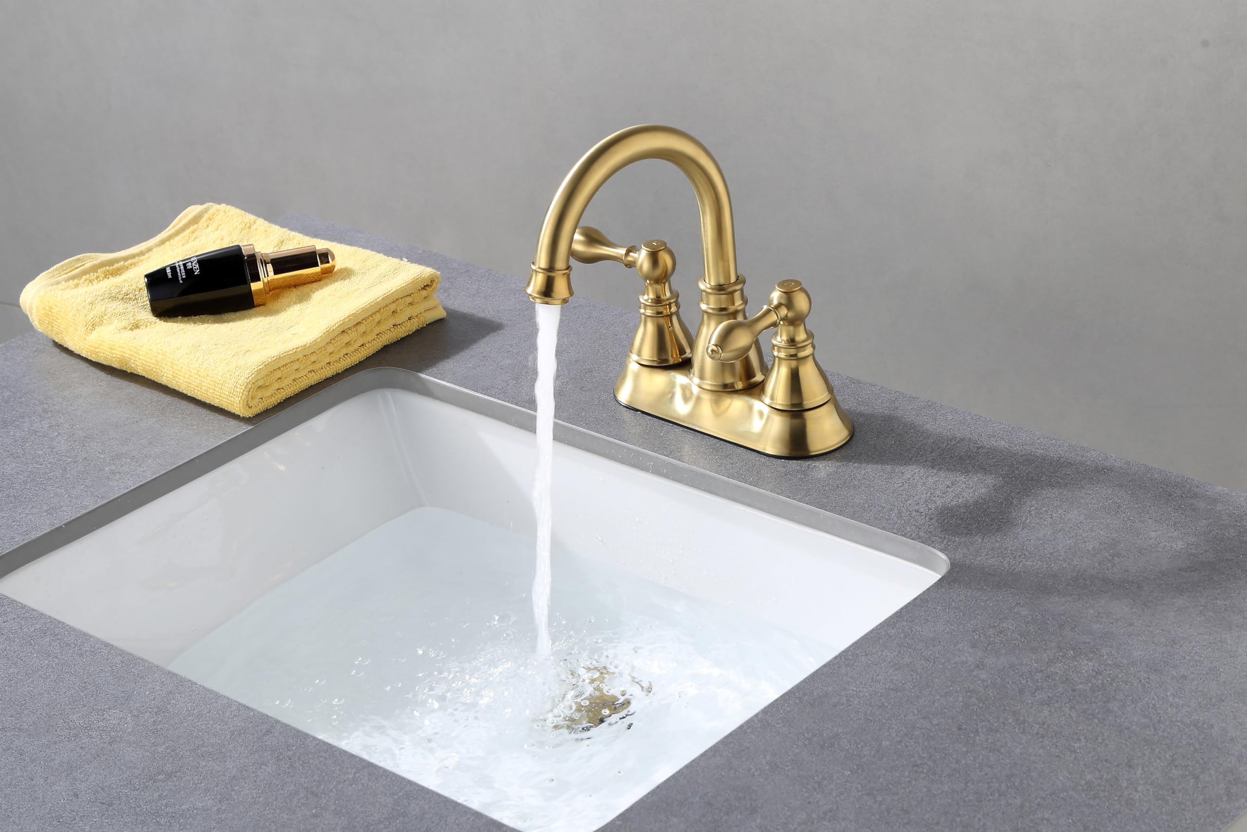 Derengge brushed gold faucet installation tools simplify DIY setup.