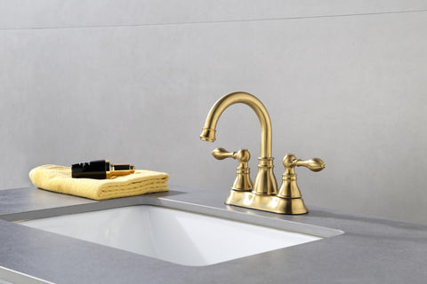 Derengge brushed gold faucet with overflow drain supports easy maintenance.
