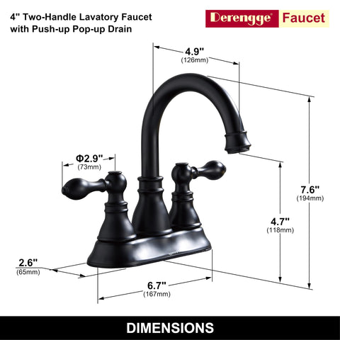 Derengge two-handle bathroom faucet with overflow drain for clean water control