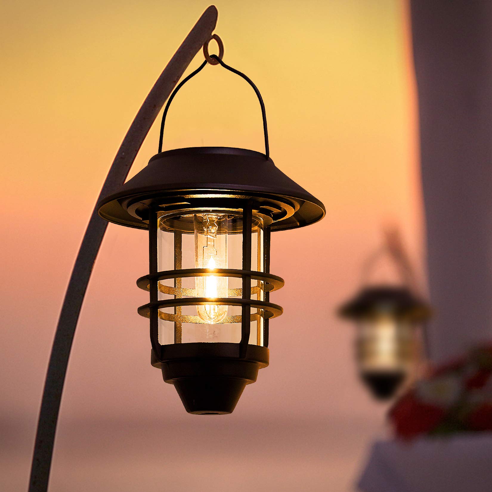 Derynome solar lantern close-up on clear glass shows quality craftsmanship.