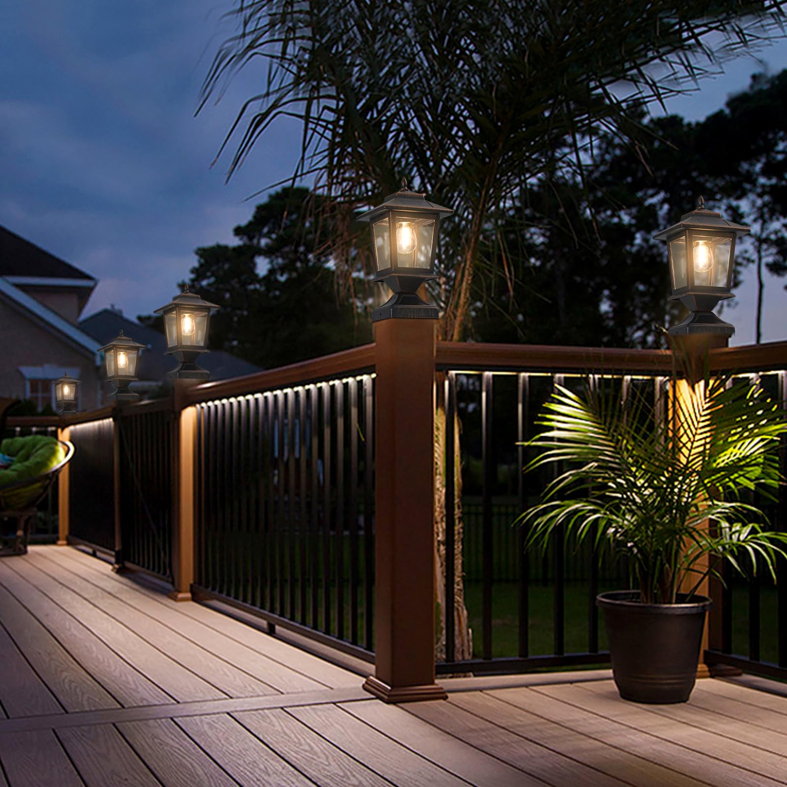 Derynome dusk-to-dawn solar post cap lights automatically