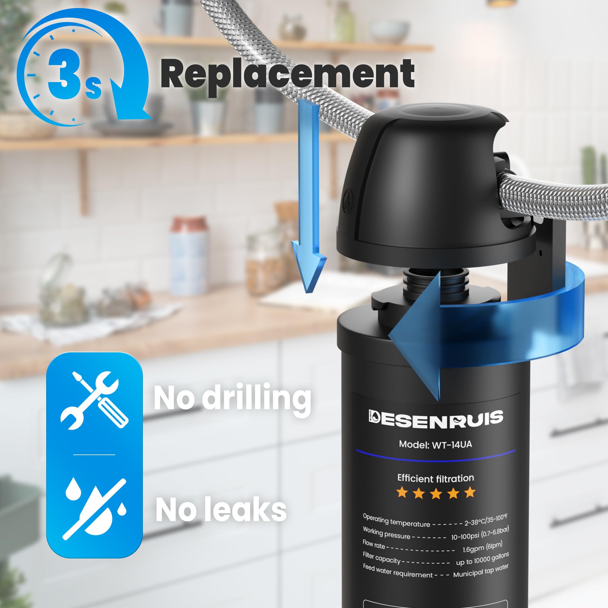 DESENRUIS reduces chlorine taste, enriching hydration during cooking and drinking.