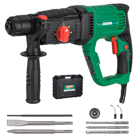 DESHUO 1-Inch SDS-Plus rotary hammer drill front view, compact for overhead drilling.