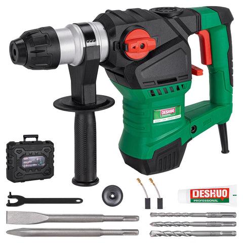 DESHUO SDS-Plus rotary hammer drill powers through concrete with a 12.5 A motor.