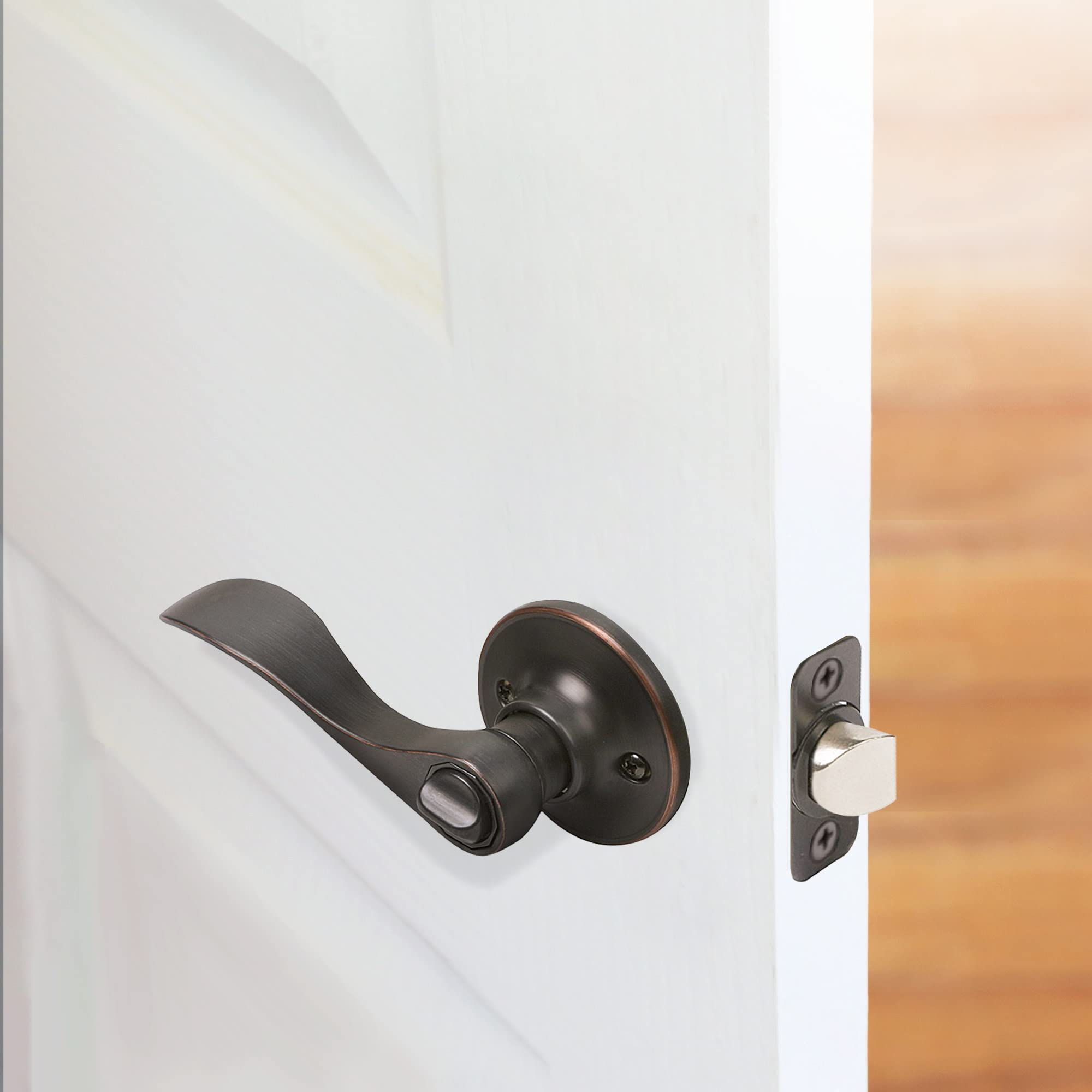 Design House Springdale privacy lever bronze backset compatibility for standard door sizes.