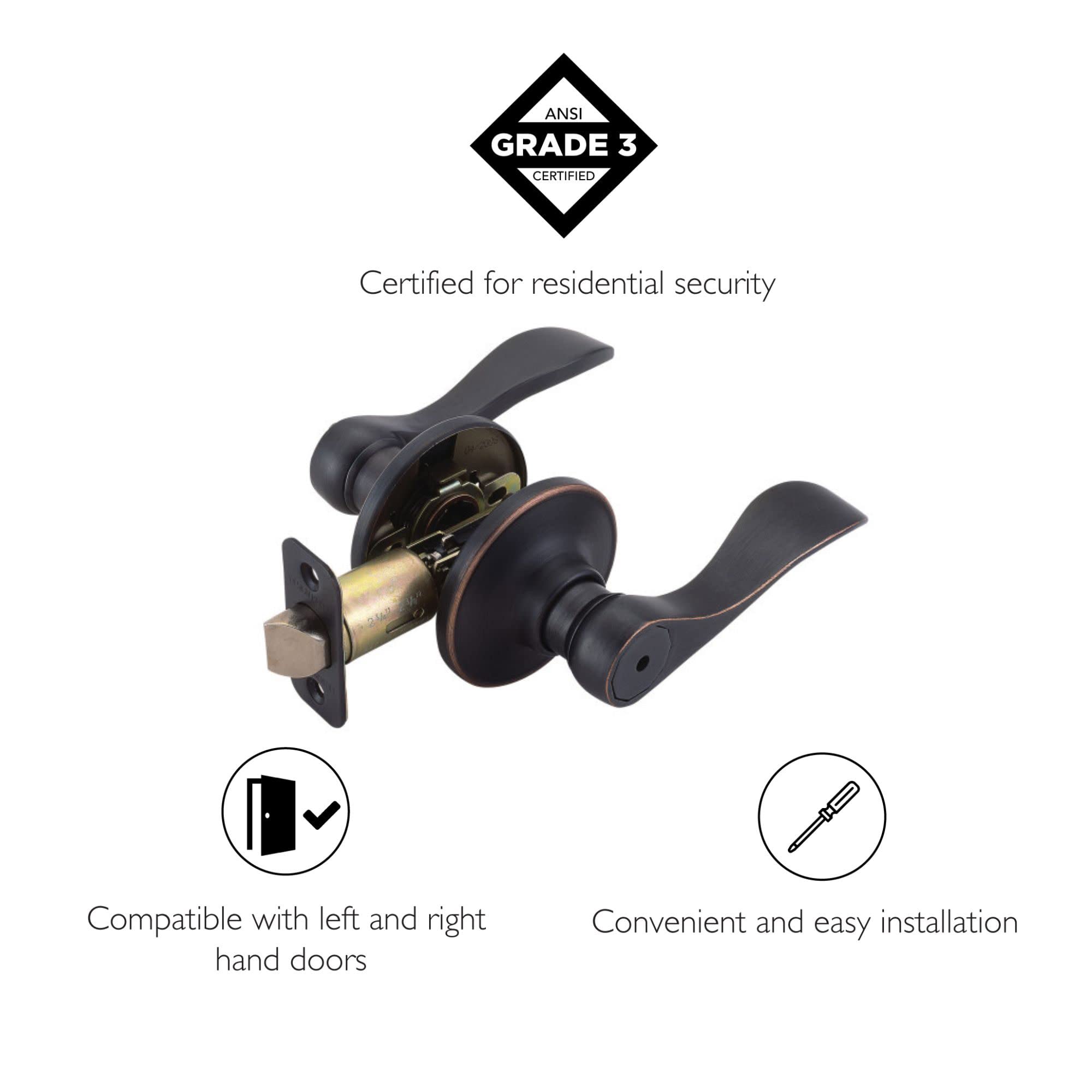 Design House Springdale privacy lever bronze faceplate closeup with radius corners.