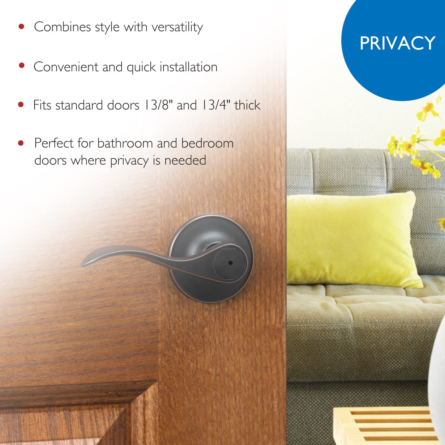 Design House Springdale privacy lever bronze latch and cylinder detail for security.