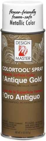 Design Master 746 Garden Antique Gold spray can front view for quick-drying color.