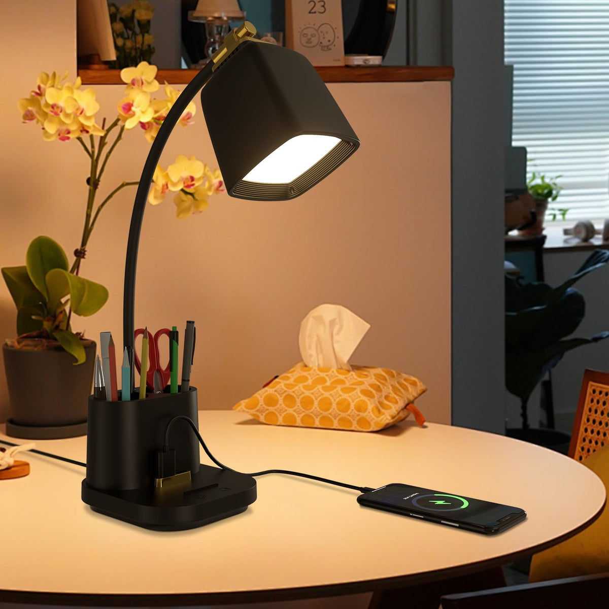 Desk Lamp with USB port for convenient charging during study or work.