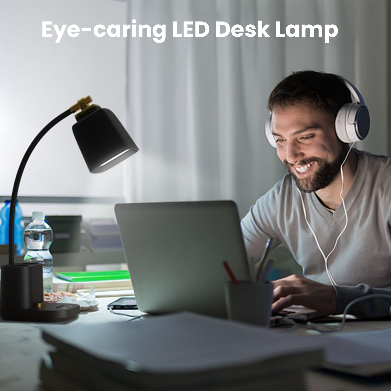 Desk Lamp tilt-adjustable for ergonomic desk placement.