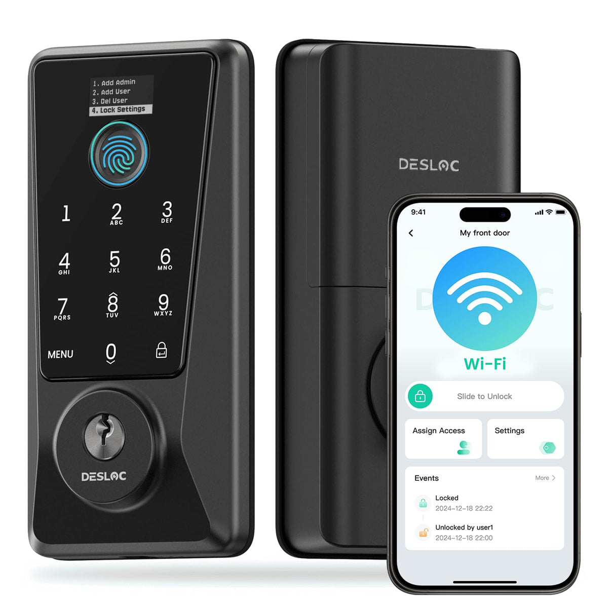 DESLOC D110 Plus front view shows modern keyless entry with secure access at a glance