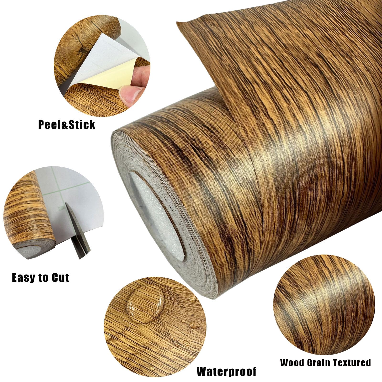 DESOMINOR brown wood grain border proves waterproof for bathroom or kitchen use