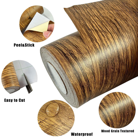 DESOMINOR brown wood grain border proves waterproof for bathroom or kitchen use